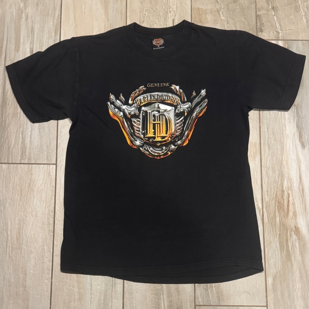 Harley-Davidson Black Tee with Orange and Silver Emblem